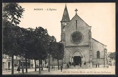 AK Bondy, L`église et la place animée devant l`entrée