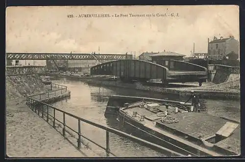 AK Aubervilliers, Le Pont Tournant sur le Canal