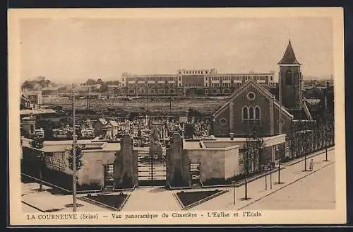 AK La Courneuve, Vue panoramique du cimetière, l`église et l`école