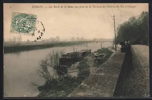 AK Épinay, Les Bords de la Seine, vue prise de la Terrasse du Château du Roi d`Espagne