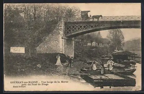 AK Gournay-sur-Marne, Une berge de la Marne près du Pont de Péage