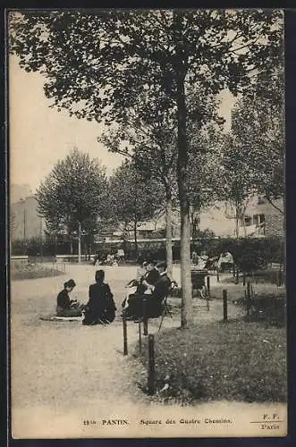 AK Pantin, Square des Quatre Chemins avec visiteurs assis sous les arbres