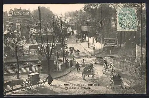 AK Le Raincy, Passage à niveau avec voitures à cheval