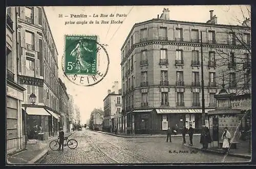 AK Pantin, La Rue de Paris vue du coin de la Rue Hoche