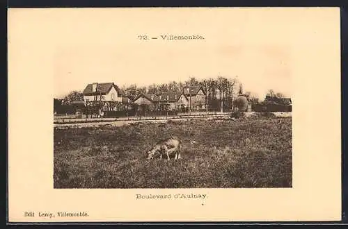 AK Villemomble, Boulevard d`Aulnay avec prairie et maisons en arrière-plan