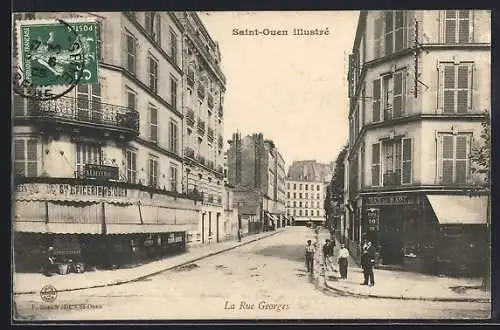 AK Saint-Ouen, La Rue Georges avec commerces et passants