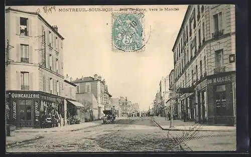 AK Montreuil-sous-Bois, Rue de Paris vers le Marché