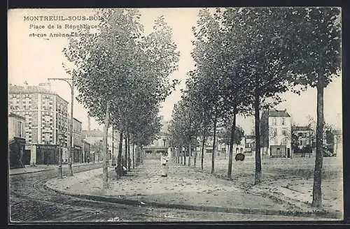 AK Montreuil-sous-Bois, Place de la République et rue Arsène Chéreau