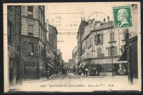 AK Montreuil-sous-Bois, Rue du Pré animée avec commerces et passants