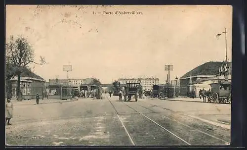 AK Porte d`Aubervilliers, Vue de la rue avec chevaux et charrettes