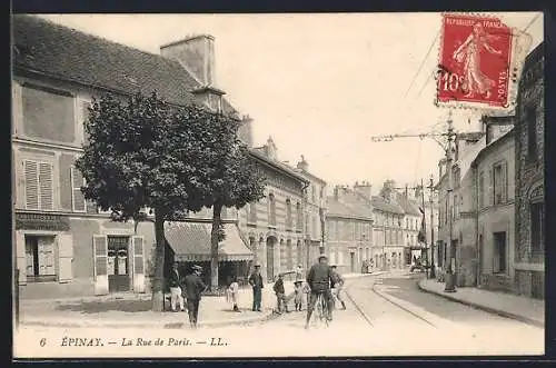 AK Épinay, La Rue de Paris avec passants et cycliste