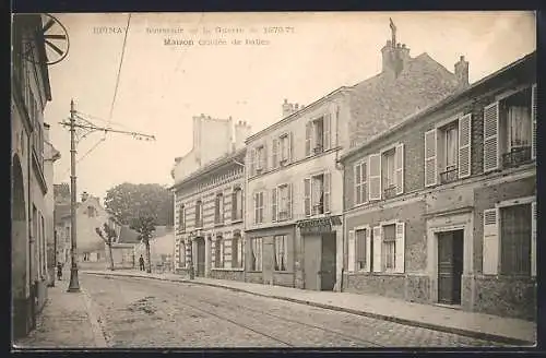 AK Epinay, Souvenir de la Guerre de 1870-71, Maison criblée de balles