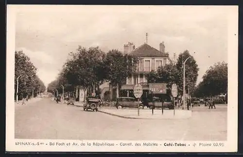 AK Épinay-sur-Seine, Carrefour des Mobiles, vue sur le Café-Tabac et les avenues avoisinantes