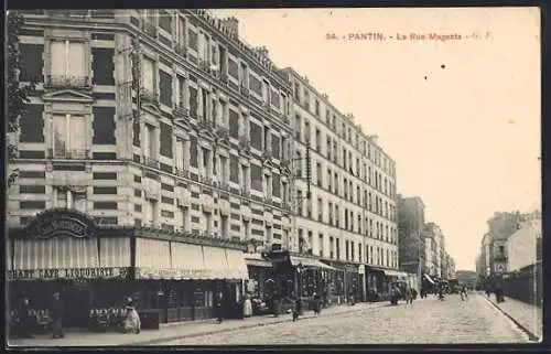 AK Pantin, La Rue Magenta et ses immeubles haussmanniens