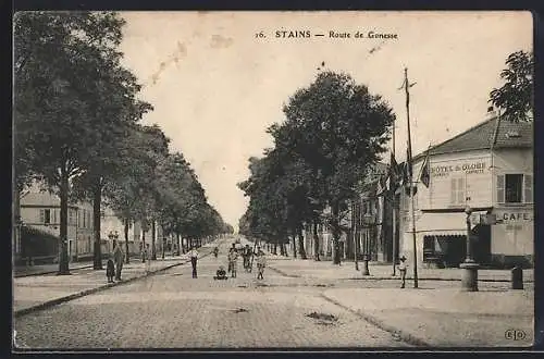 AK Stains, Route de Gonesse avec hôtel et café à droite