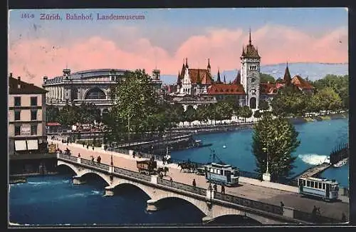 AK Zürich, Bahnhof und Landesmuseum