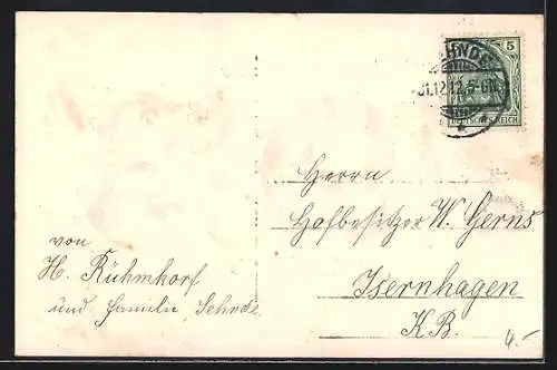 Präge-AK Jahreszahl 1913 mit Kleeblättern und Neujahrsgruss