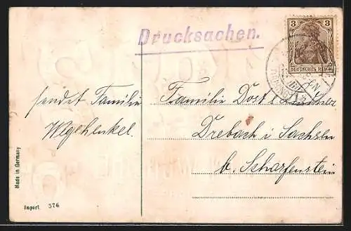 Präge-AK Die Besten Wünsche zum Neuen Jahre, Jahreszahl 1912 mit Kleeblättern