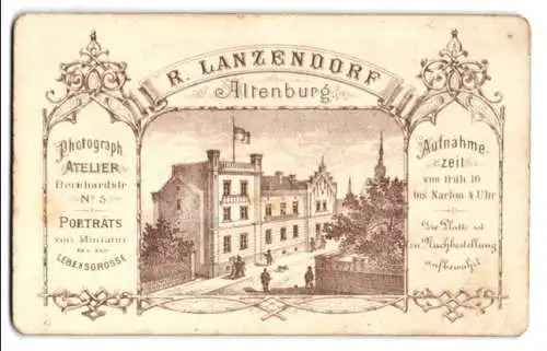 Fotografie R. Lanzendorf, Altenburg, Ansicht Altenburg i. Sa., Blick auf das Fotoatelier nebst Anschrift