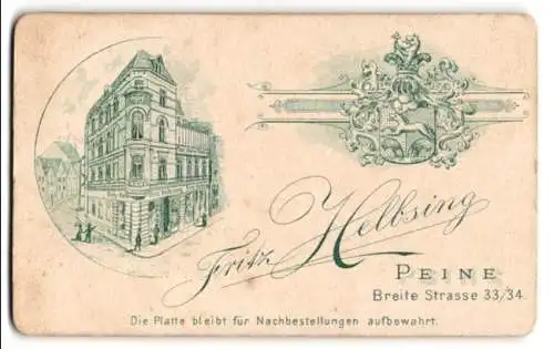 Fotografie Fritz Helbsing, Peine, Breite Str. 33 /34, Blick auf das Ateliershaus mit Aussenwerbung