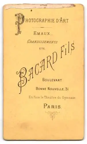 Fotografie Bacard Fils, Paris, Boulevard Bonne Nouvelle 31, Porträt eines eleganten Herrn