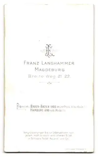 Fotografie Franz Langhammer, Magdeburg, Breite Weg 21-22, Porträt einer jungen Frau