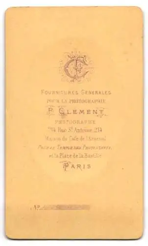 Fotografie F. Clément, Paris, Rue St Antoine 214, Portrait eines jungen Mannes