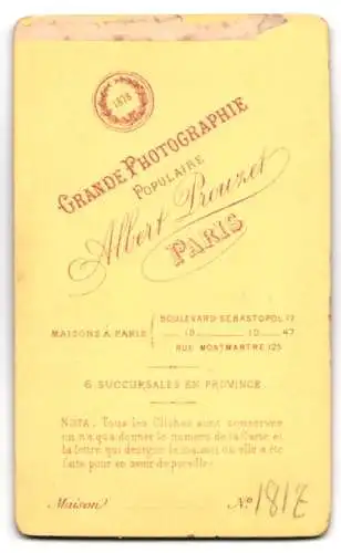 Fotografie Albert Prouzet, Paris, Boulevard Sebastopol 17, Porträt eines Mannes mit Schnurrbart
