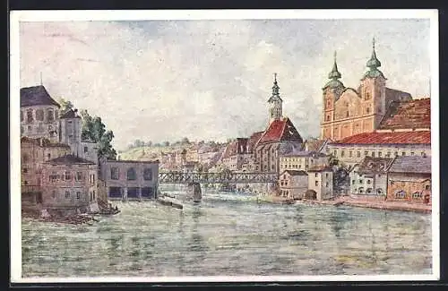 AK Steyr /O.-Ö., Zusammenfluss von Enns und Steyr