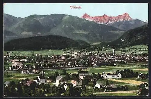 AK Villach, Ortsansicht mit den Bergen