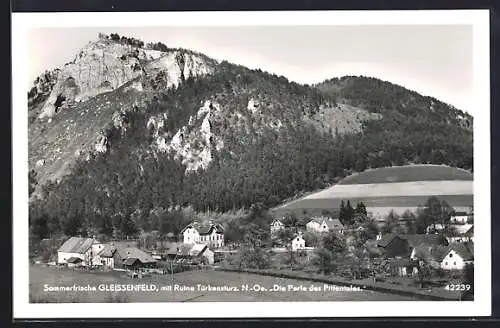 AK Gleissenfeld, Ortsansicht mit Ruine Türkensturz, Die Perle des Pittentales