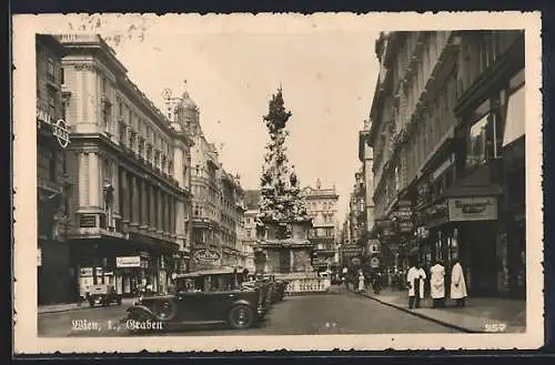 AK Wien, Graben mit Geschäften und Denkmal