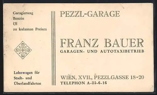 AK Wien, Franz Bauer Garagen- und Autotaxibetrieb, Pezzlgasse 18-20