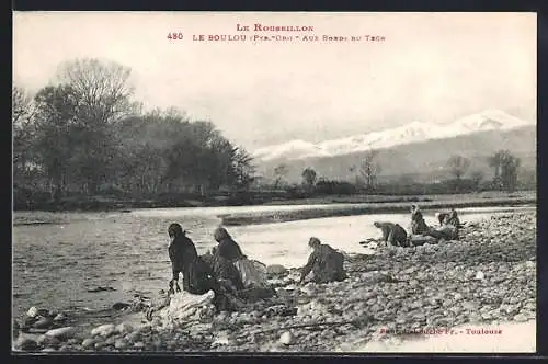 AK Le Boulou, Aux bords du Tech avec vue sur les montagnes enneigées