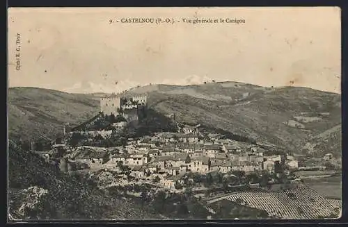 AK Castelnou, Vue générale et le Canigou