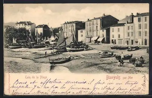 AK Banyuls-sur-Mer, Coin de la Plage avec bateaux de pêche et maisons en bord de mer