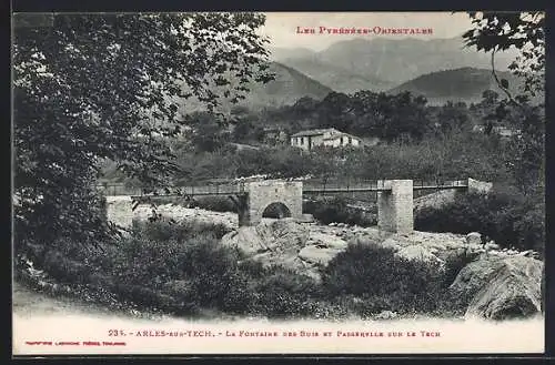 AK Arles-sur-Tech, La Fontaine des Buis et passerelle sur le Tech