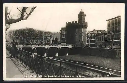 AK Perpignan, Le Castillet et les Quais sur la Basse