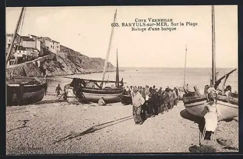 AK Banyuls-sur-Mer, Sur la Plage, Halage d`une barque