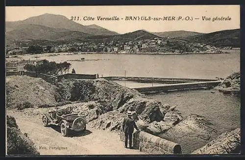 AK Banyuls-sur-Mer, Vue générale de la Côte Vermeille avec voiture et paysage côtier