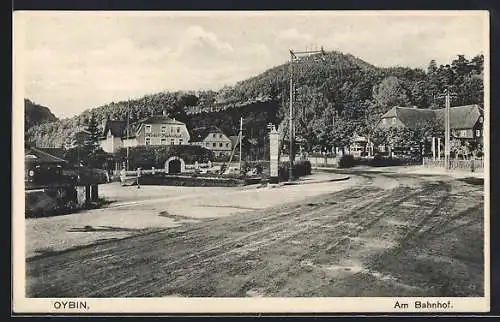 AK Oybin, Strasse am Bahnhof