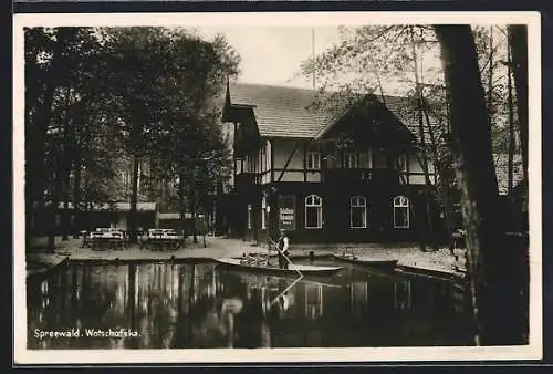 AK Wotschofska /Spreewald, Gasthaus Wotschofska und Kanalufer