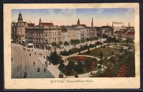 AK Cottbus, Kaiser-Wilhelm-Platz aus der Vogelschau