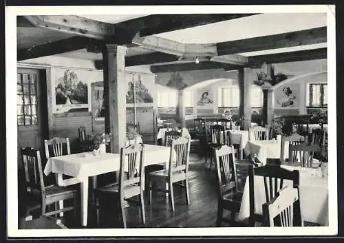 AK Grünwald i. Isartal, Gasthaus Grünwalder Weinbauer, Blick in den Burgen-Saal