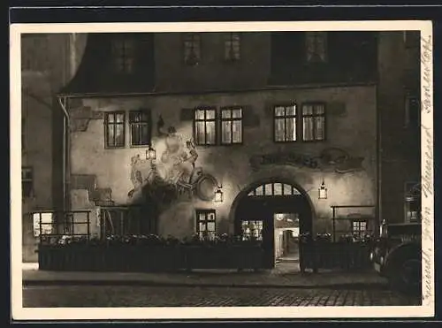 AK Saalfeld / Saale, Gasthaus Das Loch am Abend