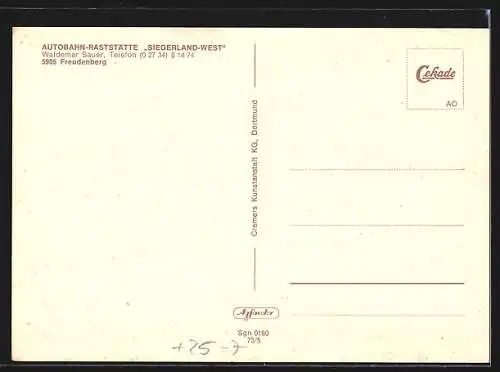 AK Freudenberg / Siegerland, Autobahn-Raststätte Siegerland-West, Bes. Waldemar Sauer