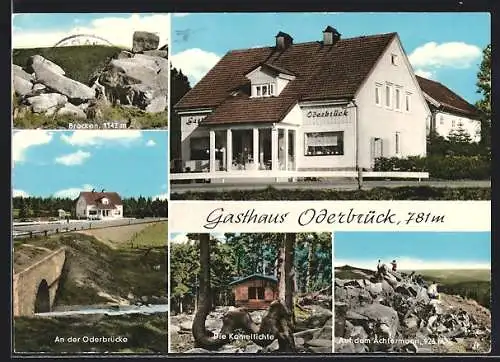 AK Braunlage /Harz, Gasthaus Oderbrück, Bes. Rudolf Jörck, Brocken und Achtermann