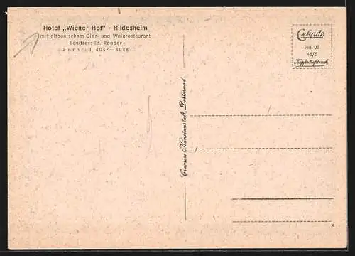 AK Hildesheim, Altdeutsche Diele im Hotel Wiener Hof, Bes. Fr. Roeder