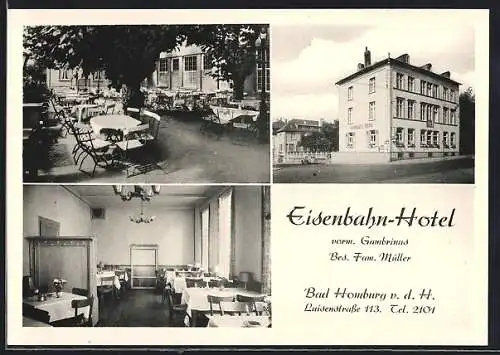 AK Bad Homburg, Eisenbahn-Hotel Luisenstrasse 113, 3 Ansichten