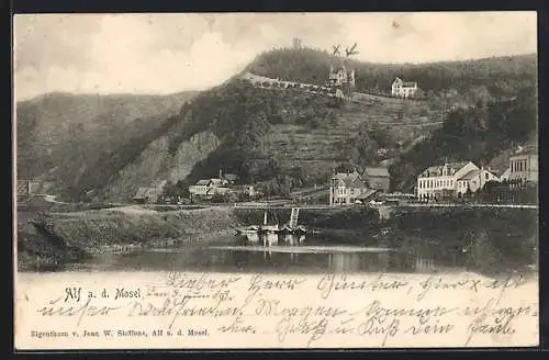 AK Alf a. d. Mosel, Panorama mit Hotel